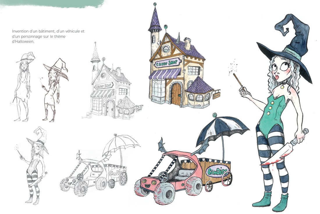 Personnages et décors imaginés sur le thème d’Halloween
