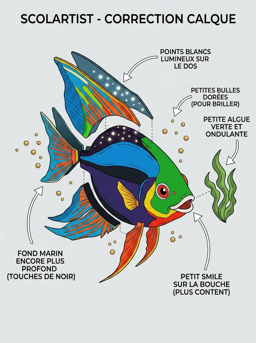 Calque correctif couleur sur un poisson